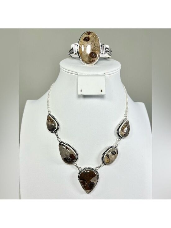Jewelry - Coffe Bean Jasper 925 Gemstone Necklace & Bracelet
